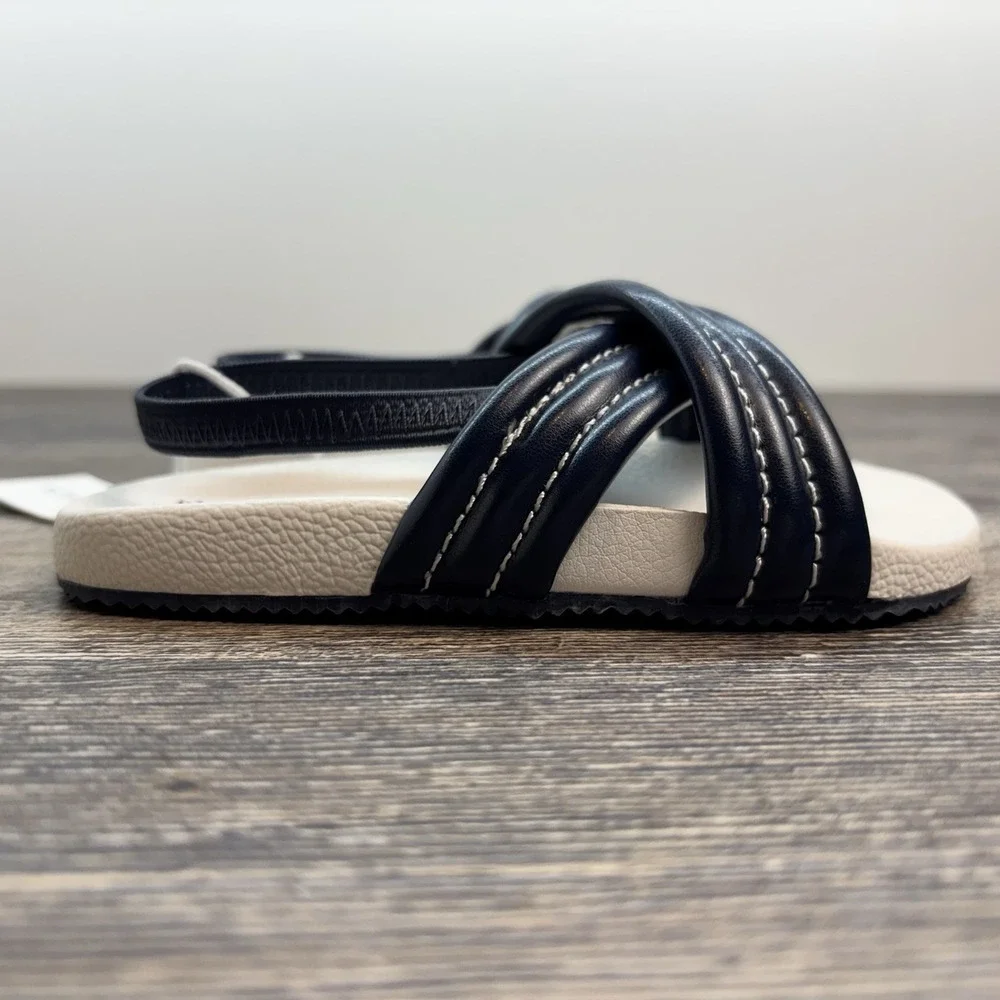Janie and Jack Boys Size 8 Cross Strap Pool Slide Kids‎ Sandal Navy White NEW
